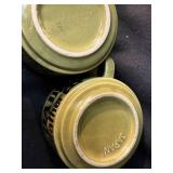 Two Ceramic Mugs - Mother/Father Word-Art Typography, Japan, Olive Glaze (2-Piece Set)