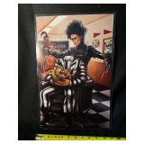 Beetlejuice-Inspired Framed Art Print - Black & White Striped Character Scene