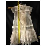 Shepherd Christening Gown & Lace Bonnet - White Lace Overlay