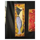 Textile Lot  - Handcrafted Cat Quilt Art, Vibrant Aquatic Life Quilt Runner,  Asian Textiles Silk Embroidery (Lot of 4)