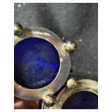 Silver Plate Soup Ladle with Two Cobalt Blue Salt Cellars & 3-Piece Cheese Utensil Set