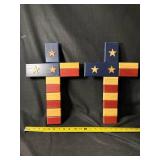 Red, White & Blue Wooden Crosses with Star Accents - Patriotic Wall Decor (Lot of 2)