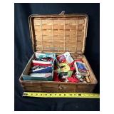 Vintage Wicker Sewing  Basket With Assorted Ephemera, Ribbons And Cards - 11.5 Inches Long