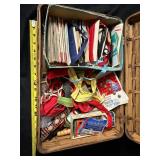 Vintage Wicker Sewing  Basket With Assorted Ephemera, Ribbons And Cards - 11.5 Inches Long