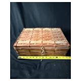 Vintage Wicker Sewing  Basket With Assorted Ephemera, Ribbons And Cards - 11.5 Inches Long