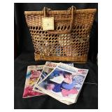 Woven Wicker Crochet Basket with Yarn & Pattern Books