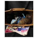 Woven Wicker Crochet Basket with Yarn & Pattern Books