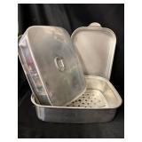 Wear-Ever No 918 Roaster with Trivet &  Lid - Aluminum, Made in USA - 7 1/4 x 12 1/2 x 7 3/8 in