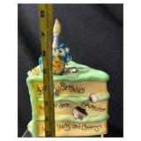 Blue Sky Clayworks Ceramic Birthday Cake Sculpture with Owl Topper Heather Goldminc