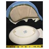 Tom Chamberlain Pottery Divided Mahi Mahi Serving Dish & Hall China Fish-Shaped Ceramic Serving Dishes - White & Aqua Glaze, 2-Piece Set