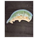 Tom Chamberlain Pottery Divided Mahi Mahi Serving Dish & Hall China Fish-Shaped Ceramic Serving Dishes - White & Aqua Glaze, 2-Piece Set