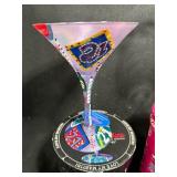 Lolita Cocktail Glasses - Lot of 3 Colorful Bead-Decorated Stemware on Tin Display