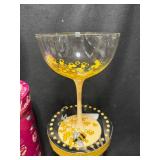 Lolita Cocktail Glasses - Lot of 3 Colorful Bead-Decorated Stemware on Tin Display