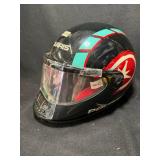 Polaris Full-Face Motorcycle Helmet - Black with Teal & Red Graphics