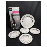 Rechargeable Wine Opener in Box & Cheese & Crackers Porcelain Plates (Lot of 5)
