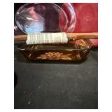 Burgundy Glass Serving Set - 4 Bowls, 2 Plates, Rectangular Platter & Wood Utensils