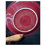 Burgundy Glass Serving Set - 4 Bowls, 2 Plates, Rectangular Platter & Wood Utensils