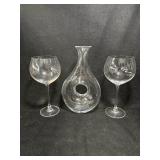 Lenox Clear Glass Wine Decanter with 2 Wine Glasses