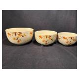 Hall Superior 3-Piece Nesting Bowls - Autumn Leaves Floral Pattern Ceramic Kitchenware