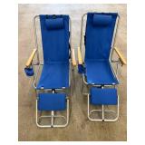Whalen Folding Lounge Chairs - Blue Canvas With Wood Armrests Backpack Style (Lot of 2)