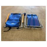 Whalen Folding Lounge Chairs - Blue Canvas With Wood Armrests Backpack Style (Lot of 2)