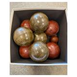 Italian Bocce Ball Set - 8 Balls in Box (Olive Green & Burgundy with Gold Lines)