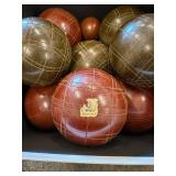 Italian Bocce Ball Set - 8 Balls in Box (Olive Green & Burgundy with Gold Lines)