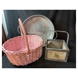 Pink Wicker Basket, Metal Mesh Dragonfly Basket & Galvanized Round Tray