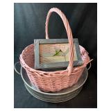 Pink Wicker Basket, Metal Mesh Dragonfly Basket & Galvanized Round Tray