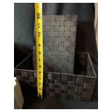 Wooden Bucket with Rope Handles - Gray Ribbed Planter - Black Woven Storage Box - 3-Piece Decor Set