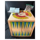 Vintage Cardboard Box Board Game with Spinner, Card-Suit Artwork & Checker Top