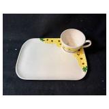 Sunflower Pattern Teacups & Trays Set - 4 Trays & 4 Cups & Saucers