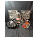 Vintage Glass Teapot, Classic Straw Dispenser & Fruit-Print Pitcher - 3-Piece Set
