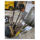 Large Lot Yard & Garden Tools – Shovels, Rakes, Pitchfork, Pickaxe, Sledgehammer, Hoe, Grain Scoop & Ice Scraper
