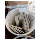 Large Pallet of Ceramic & Porcelain Tile, Trim Pieces, Mortar/Adhesives + Mixing Drill & 3 Paddle Mixers – American Olean, Italian Tile