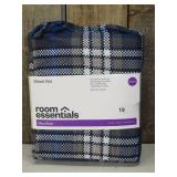 Queen Microfiber Sheet Set Blue/Gen Plaid - Room Essentials