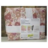 Room Essentials Queen Pink Floral Cotton Blend Sateen Duvet & 2 Sham 3 Pc Set, Full/Queen