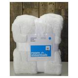 Full/Queen Jacquard Plush Blanket White - Room Essentials