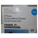 King Cotton Blend Sateen Duvet Cover and Sham Set Light Gray/White Dot