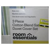Twin/XL Twin  Cotton Blend Sateen Duvet Cover and Sham Set Ivory/White/Sage Green Striped - Room Essentials