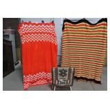 Southwestern Navajo-Style Handwoven Wool Throws & Pillow (Lot of 3)