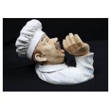 Chef Bust Wine Bottle Holder - Ceramic Figurine, Made in China