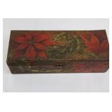 Keepsake Box - Floral Hand-Painted Wood with Poinsettia Design and Rosaries Inside