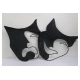 Black Metal Wall Masks - Abstract Pair Sculpture, 41 in W x 26 in H