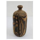Hand-Carved Wooden Bottle 8.5" tall- Burl Wood Grain, Cracked Finish