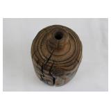 Hand-Carved Wooden Bottle 8.5" tall- Burl Wood Grain, Cracked Finish