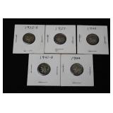 Mercury Dimes 1935-S, 1937, 1940, 1941-D, 1944 (Lot of 5)