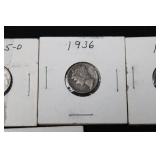 Mercury Dimes 1935-D, 1936, 1942, 1943; Roosevelt Dime 1958 (Lot of 5)