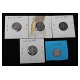 Mercury Dimes 1935-D, 1936, 1942, 1943; Roosevelt Dime 1958 (Lot of 5)