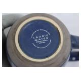 Laurie Gates Mugs - Blue Floral & Green Ribbed Ceramic Coffee Cups (Lot of 2)